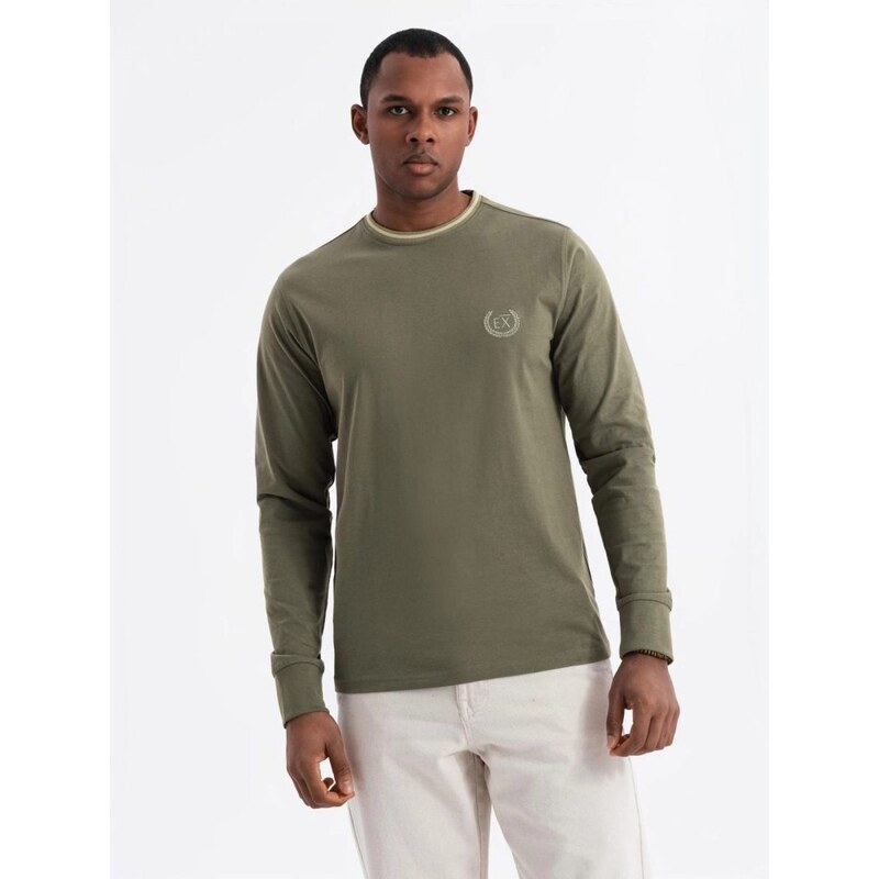 Ombre Clothing Moderní olivové tričko s dlouhým rukávem a s