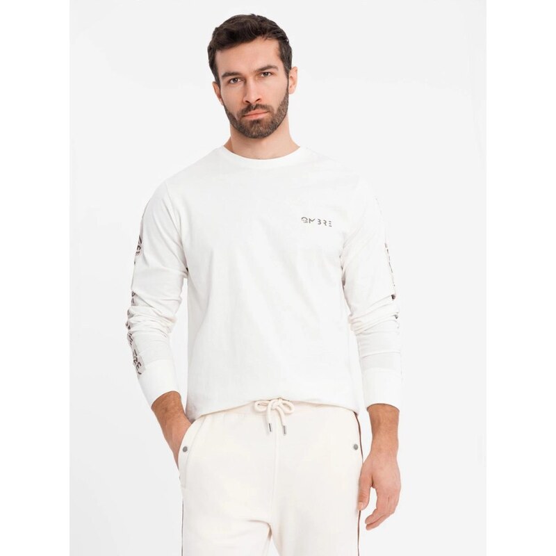 Ombre Clothing Poutavé bílé tričko s dlouhým rukávem V3 LSCL