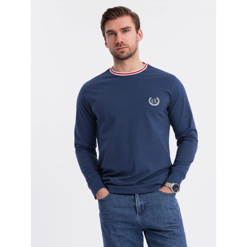 Ombre Clothing Moderní tmavě modré tričko s dlouhým rukávem a s