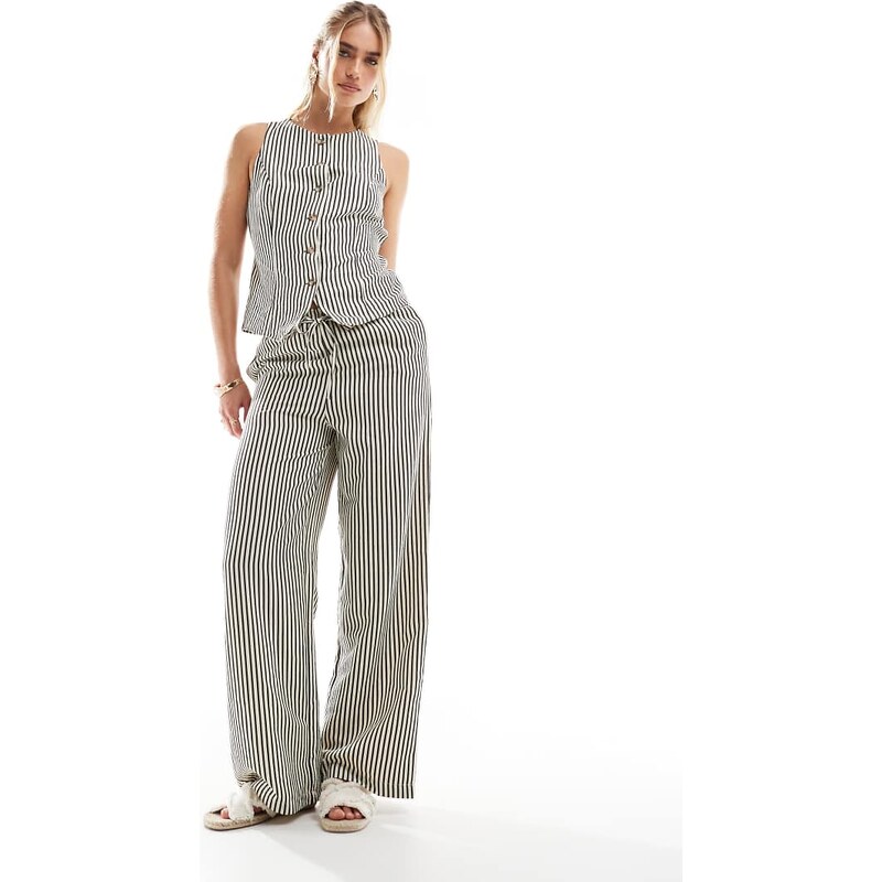 New Look stripe wide leg trouser in black 107737832