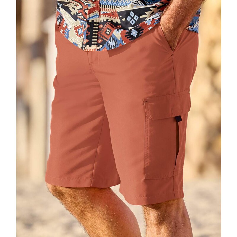 Terakotové kapsáčové bermudy z mikrovlákna Atlas For Men