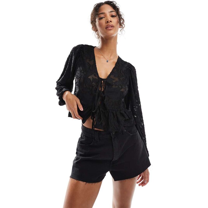 ASOS DESIGN denim A line short in wash black 105642605