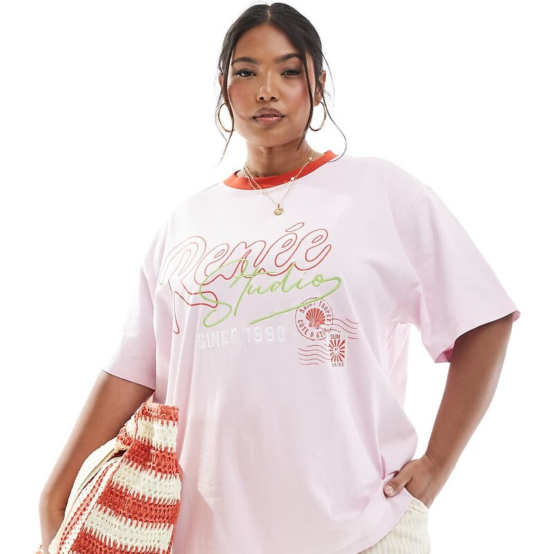 Renee Studio Plus exclusive logo graphic t-shirt in pink and red 105642612