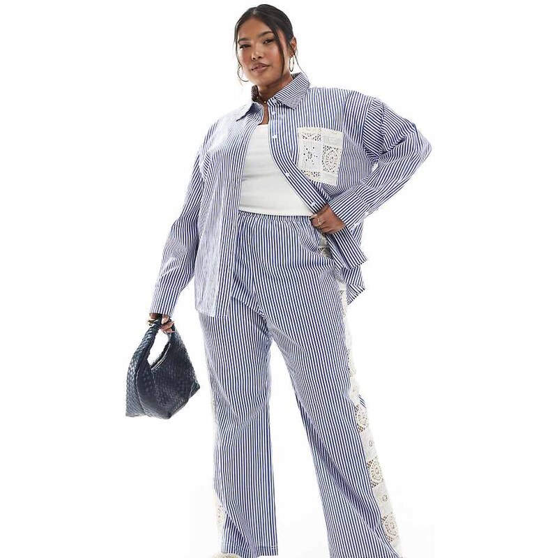 Renee Studio Plus exclusive crochet side panel wide leg trousers co 105642616