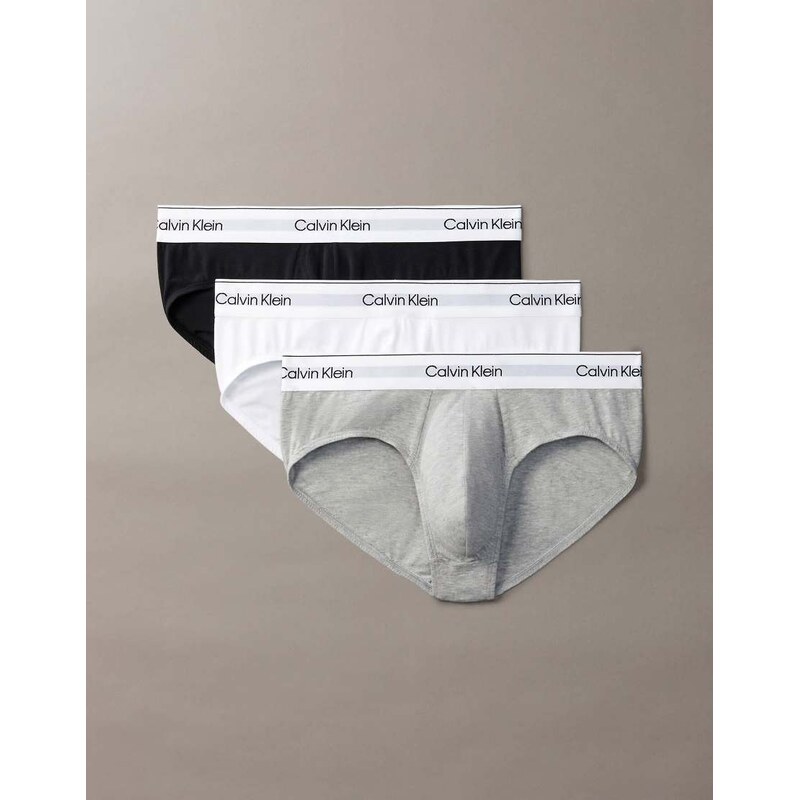 Calvin Klein Icon Cotton Stretch 3 pack hip briefs in white grey