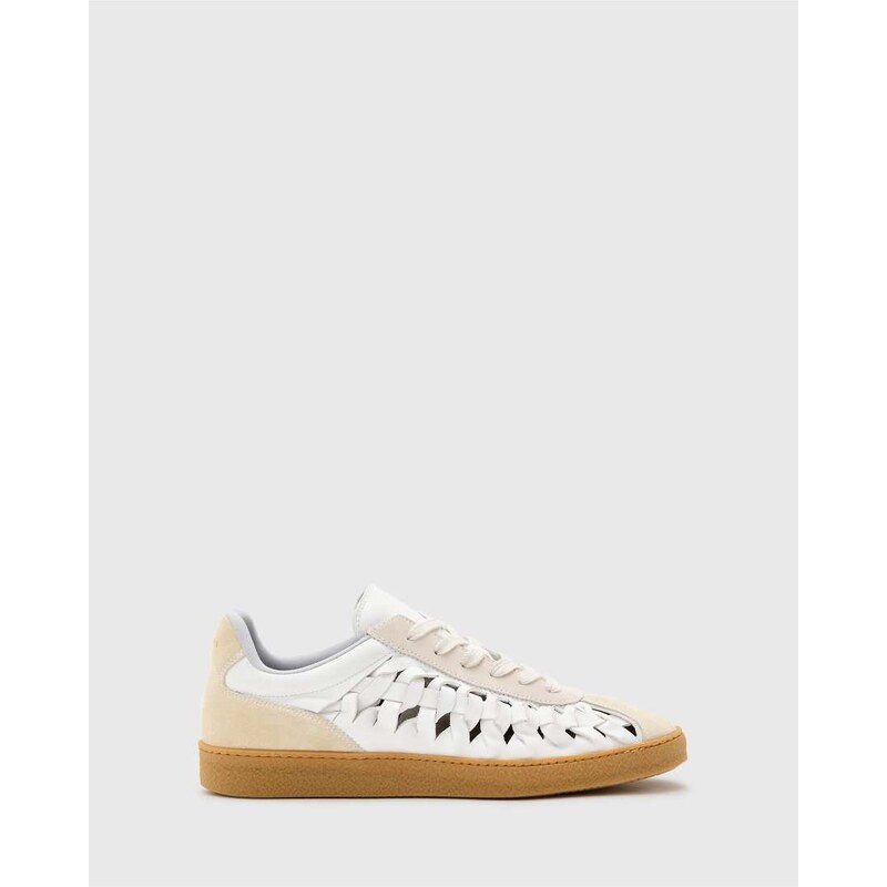 AllSaints Velma leather woven trainers in chalk white 105642785