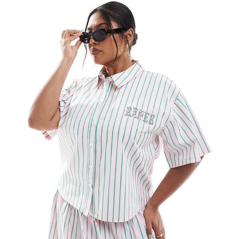 Renee Studio Plus exclusive cropped button down shirt co-ord in pink 105642907