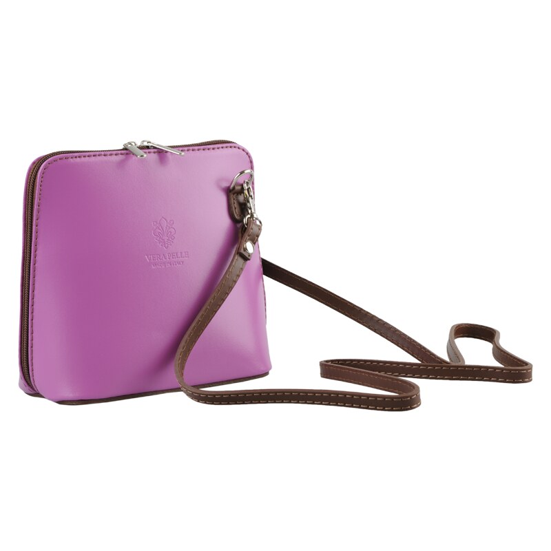 Růžová kožená italská crossbody kabelka Grana Fuxia Scura Marrone 105642252