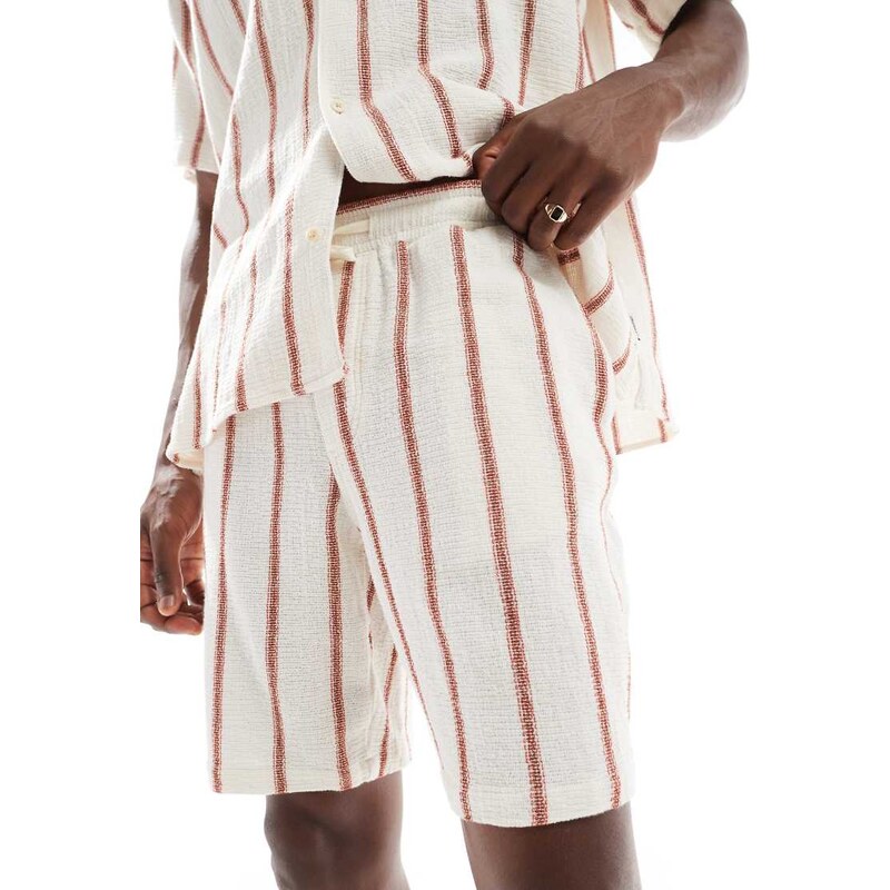 Jack & Jones co-ord texture short in white red stripe