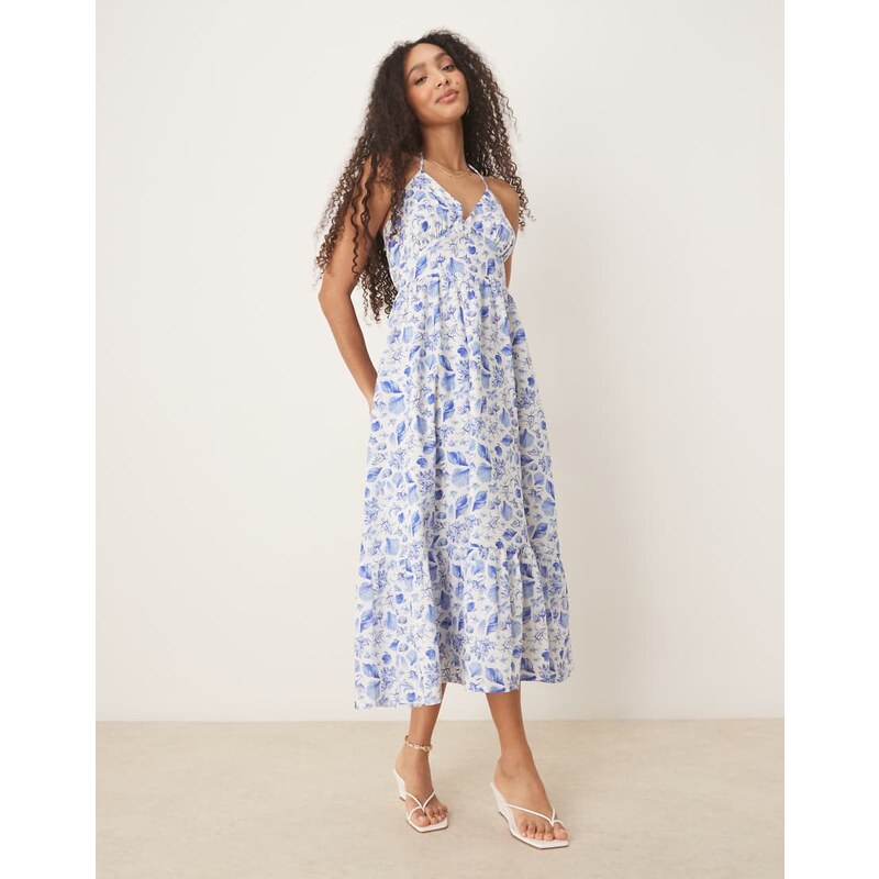 Nobodys Child Bellerose halter neck midi dress in blue shell print 105708746