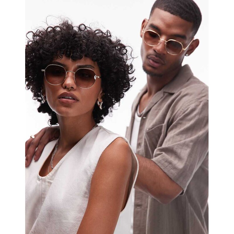 Le Specs odyssey round metal sunglasses with brown gradient lens 105646355