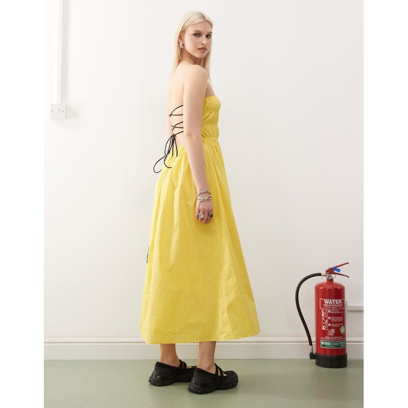 COLLUSION ruched thin strap maxi dress in yellow stripe-No colour 106050832