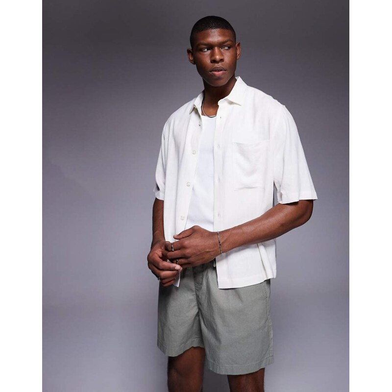 ASOS DESIGN boxy linen blend shirt in white