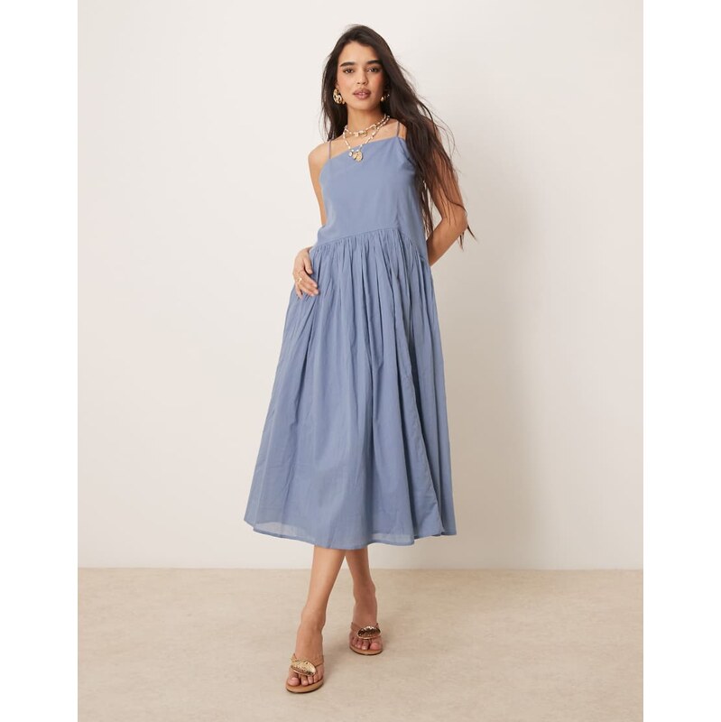 ASOS DESIGN dropped waist midi dress in boyfriend blue