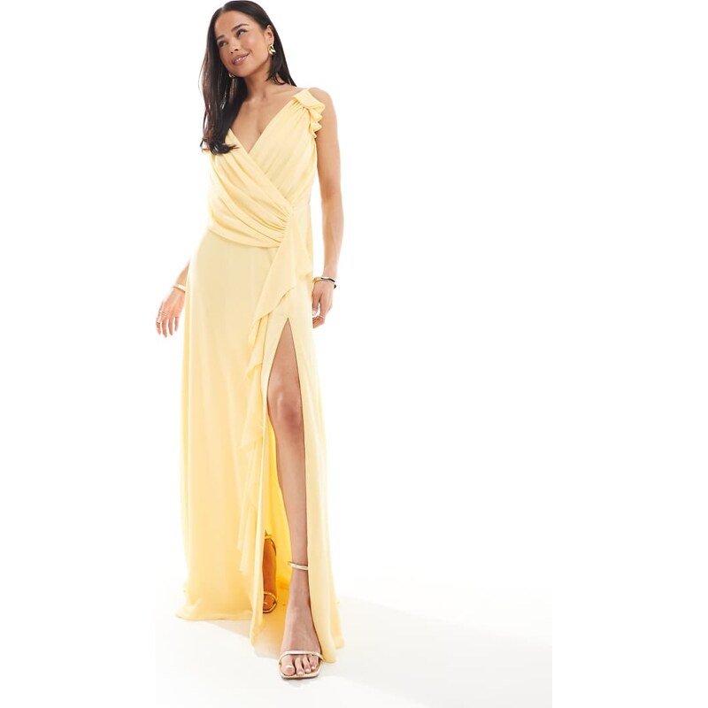 TFNC Bridesmaid wrap front chiffon maxi dress with frill detail