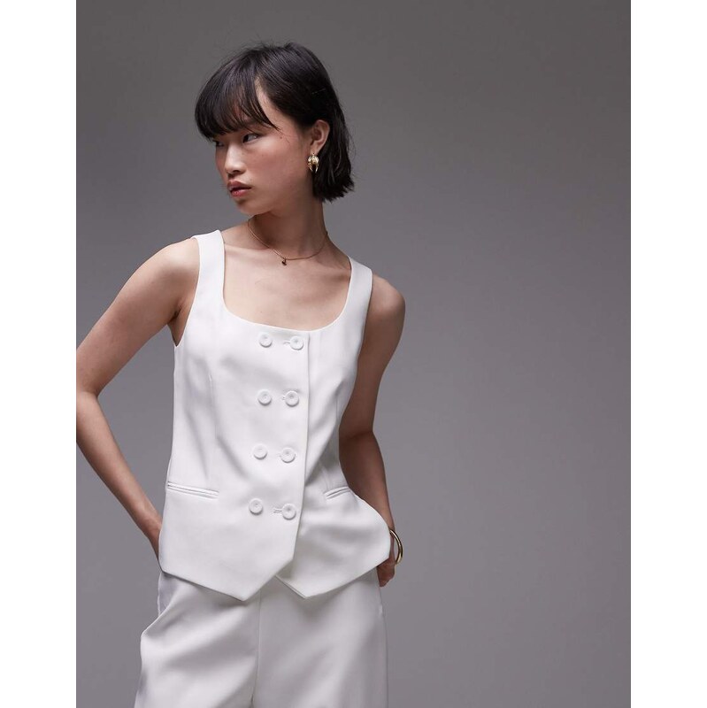 Mango square neck waistcoat co-ord in white 105646471