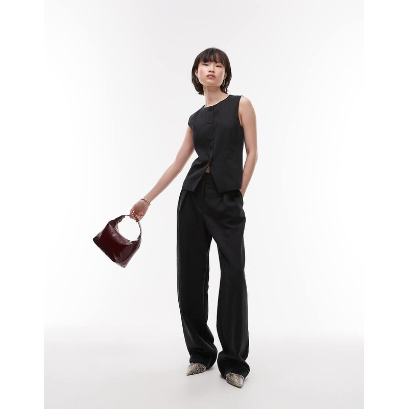Mango pintuck straight leg trousers co-ord in black 105646474