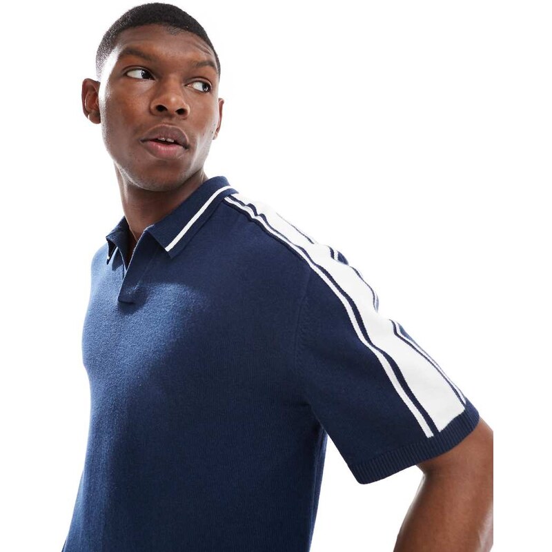 Hollister knitted contrast collar preppy polo top in navy