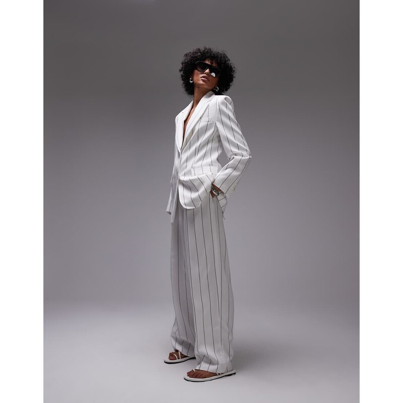 Mango pinstripe tailored trouser co-ord in white 105985824