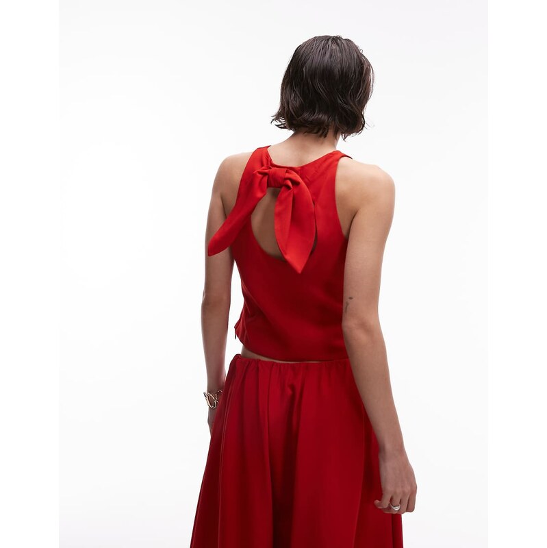 Mango bow detail open back top co-ord in red 105646615