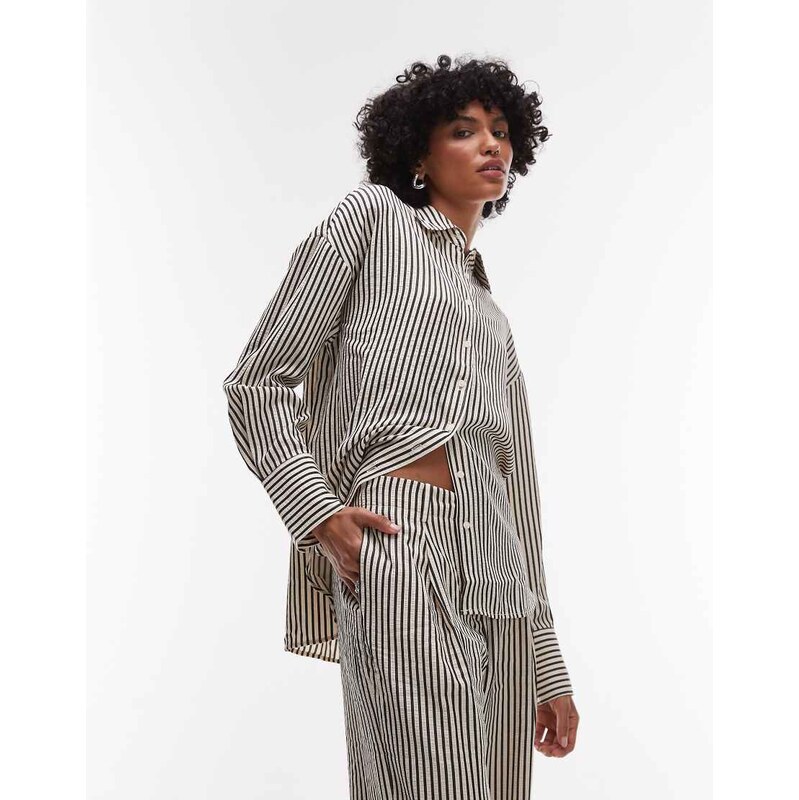 Mango oversized shirt co-ord in mono stripe-Black 105646635