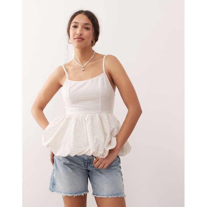 Miss Selfridge puff ball corset top in beige stripe-Multi 105686830