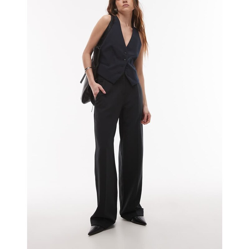 Topshop twill straight leg trouser in black