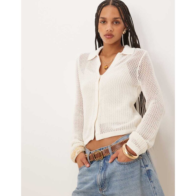 Abercrombie & Fitch crochet button through cardigan in white 105649697