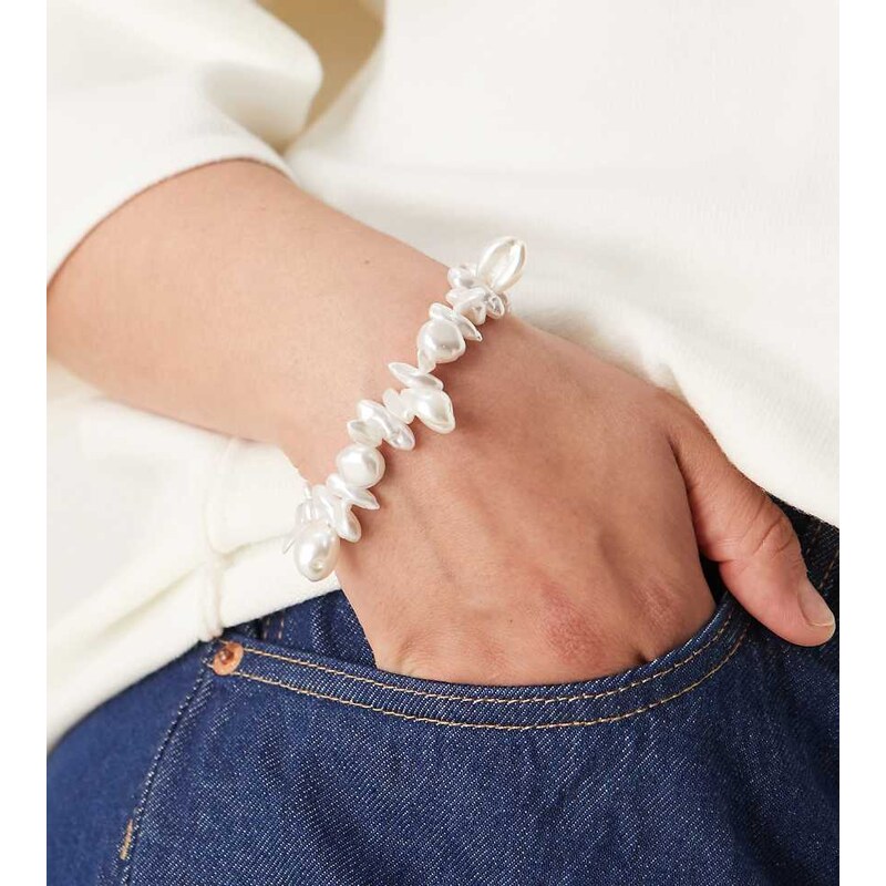 ASOS Curve ASOS DESIGN Curve faux pearl bracelet with t-bar detail in 105649772