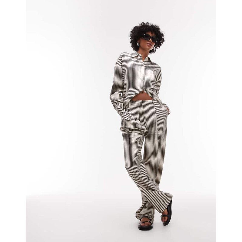 Mango elasticated waist staight leg stripe trouser co-ord in mono 105649799