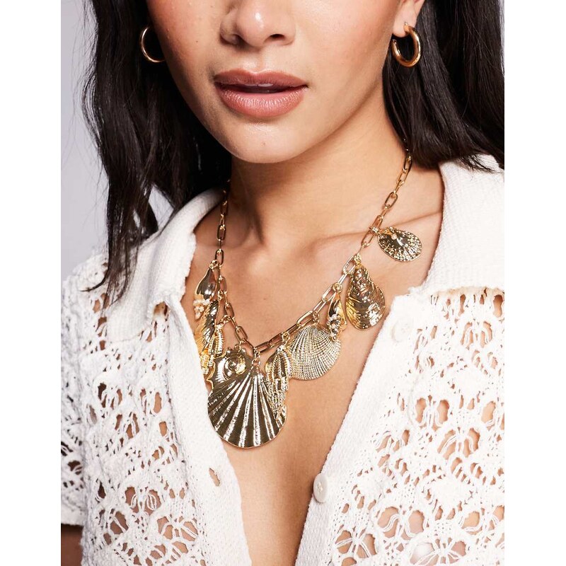 ASOS DESIGN Limited Edition sea-shell chunky charm necklace in gold 105649877