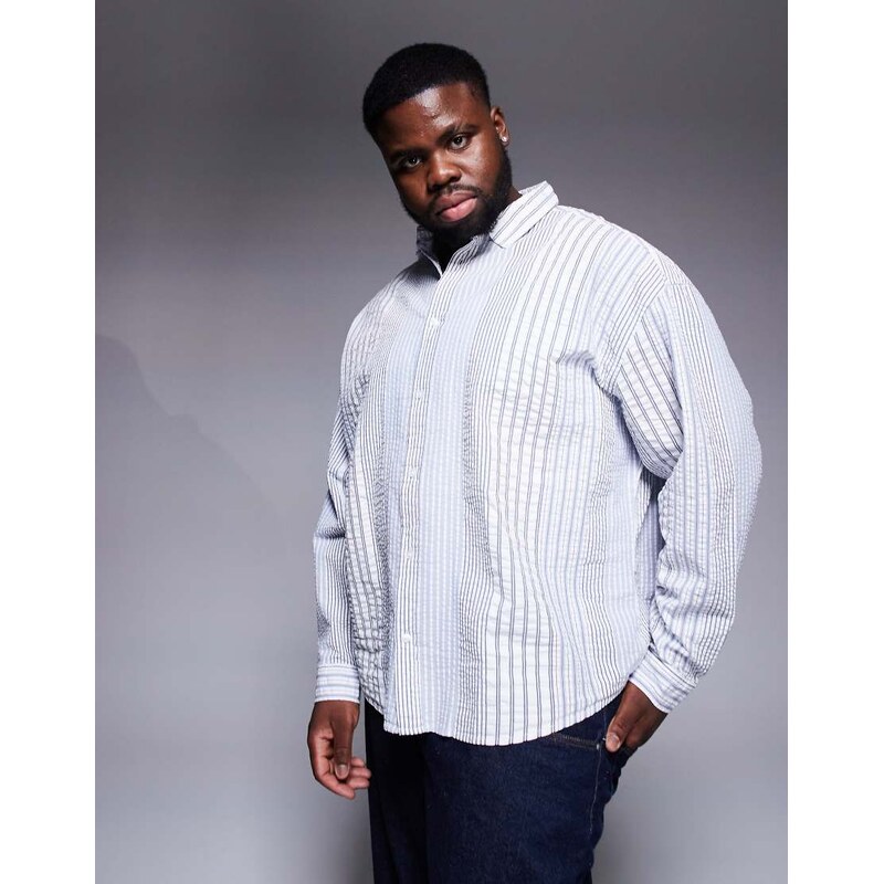 ASOS DESIGN 90s oversized shirt in white and blue seersucker