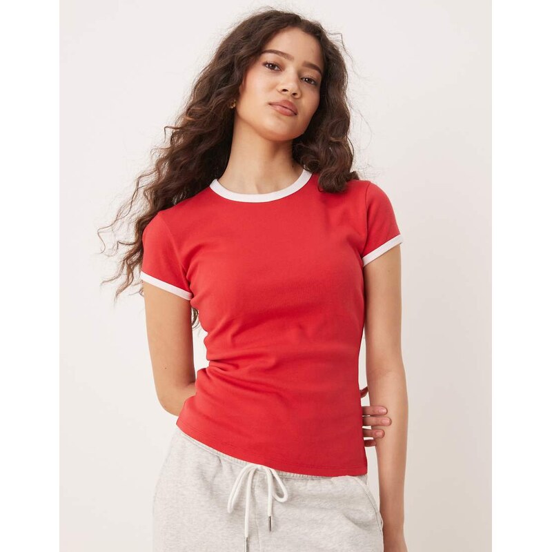 Abercrombie & Fitch slim fit ribbed t-shirt in red-Blue 105649918