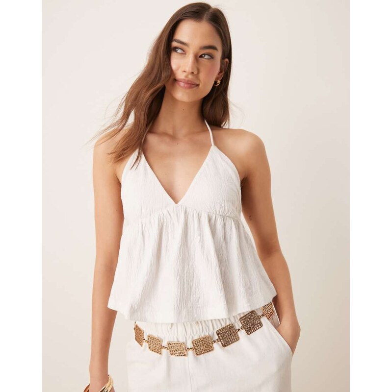 ASOS DESIGN crinkle cami top in ivory-White