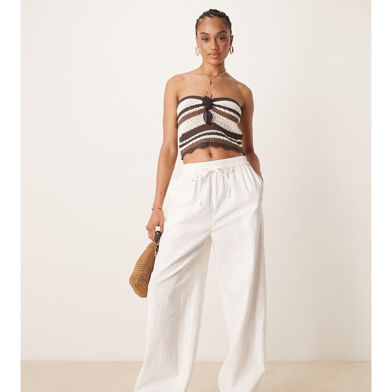 ASOS Tall ASOS DESIGN Tall linen look pull on trousers in off