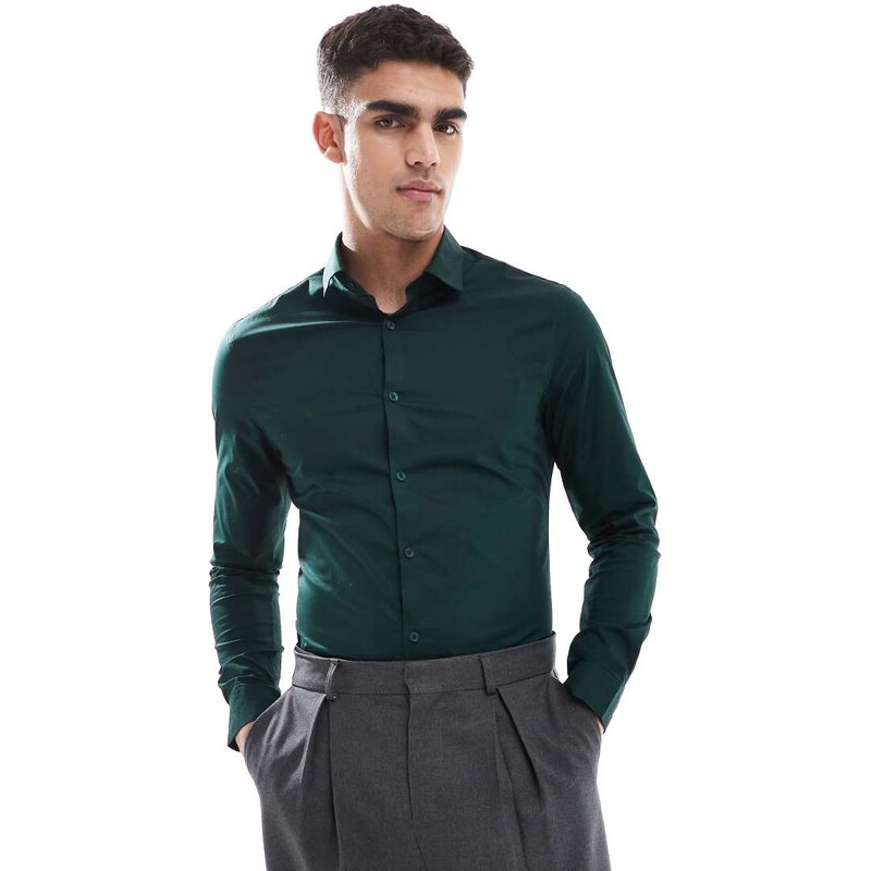 ASOS DESIGN formal skinny shirt in pine green