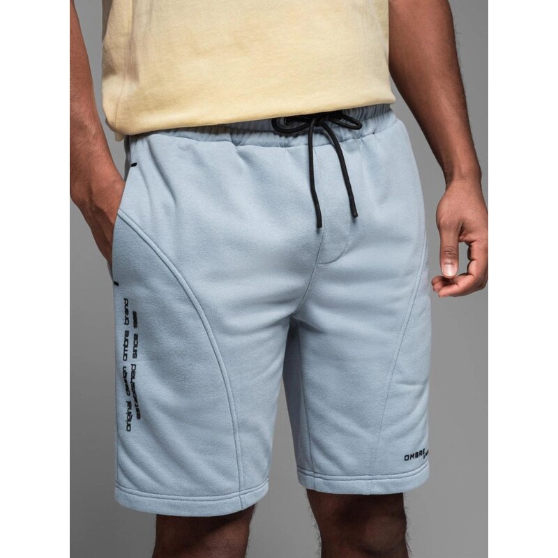 Ombre Clothing Sportovní modré teplákové kraťasy V1 SRSK-0138