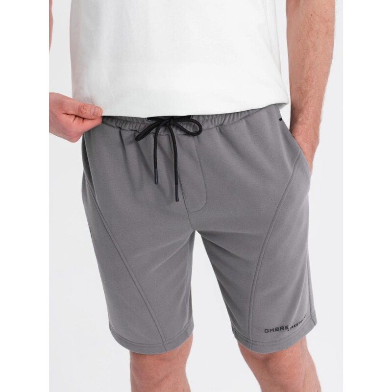 Ombre Clothing Sportovní šedé teplákové kraťasy V3 SRSK-0138