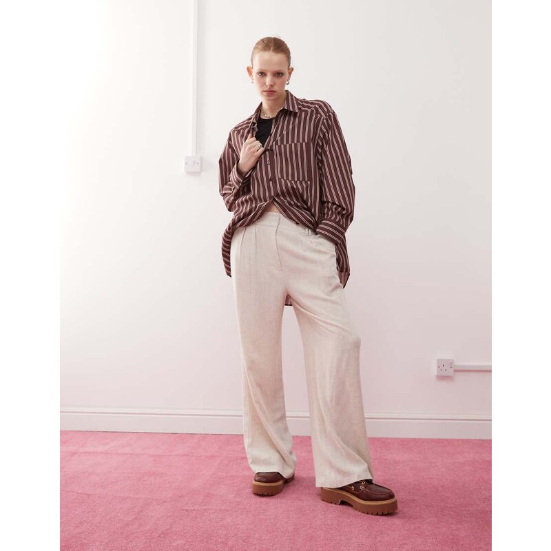 COLLUSION relaxed woven trouser with linen in stone - STONE-Neutral 105661363