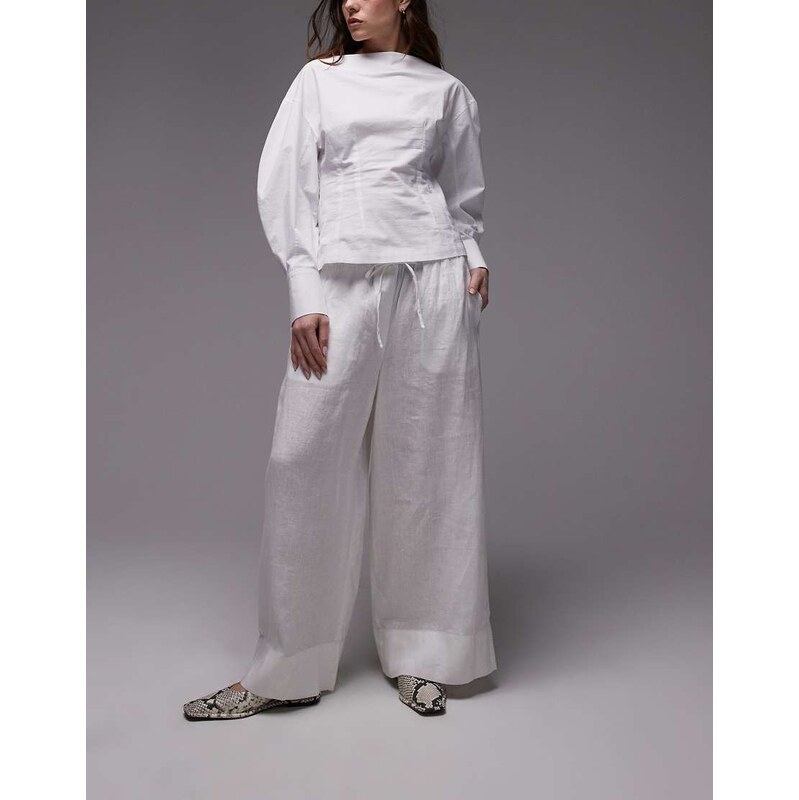 ARKET linen trousers with drawstring waist in white 105682556