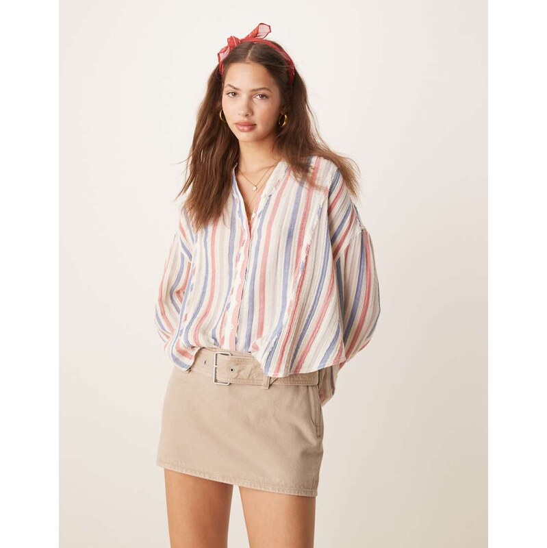 Free People striped loose fit shirt in ivory-White 115640239