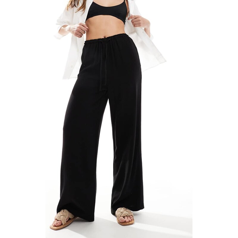 New Look linen look bermuda wide leg trousers in black
