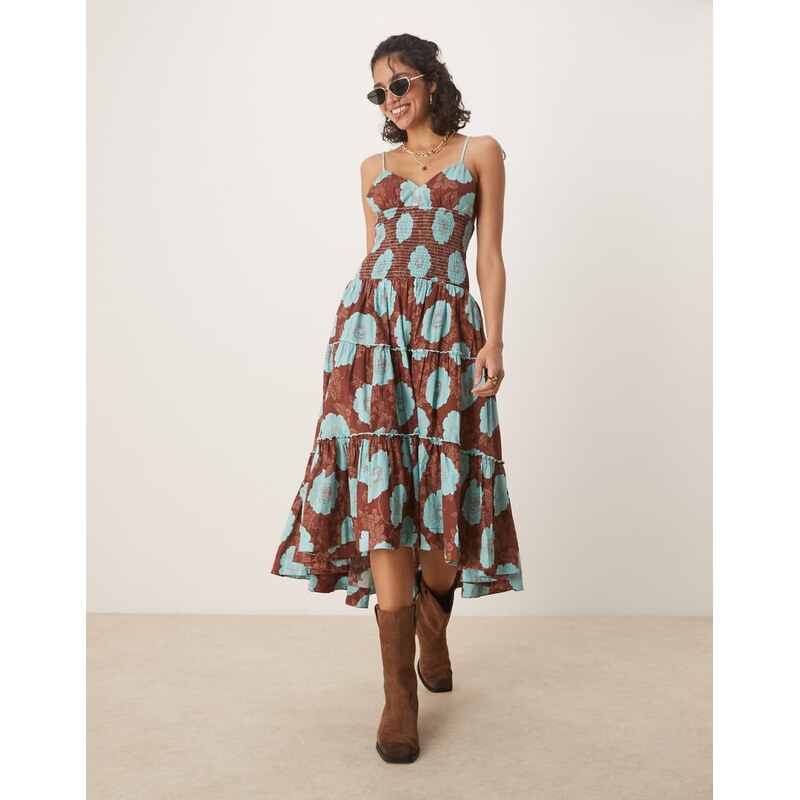 Free People adriel floral print knee length cami dress in nutmeg-Brown 105819567