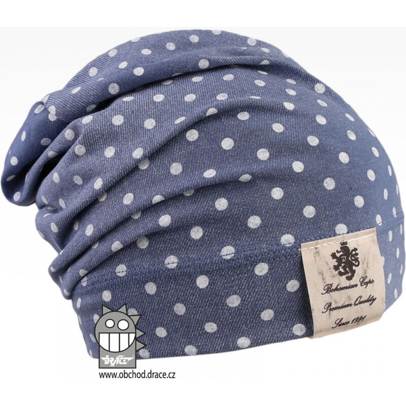 Bavlněná čepice Dráče - Pastels 28, jeans, puntík