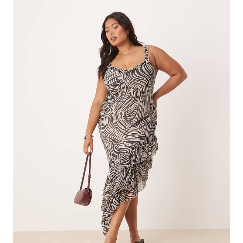 ASOS Curve ASOS DESIGN Curve ruffle scoop neck asymmetric frill hem 105661293