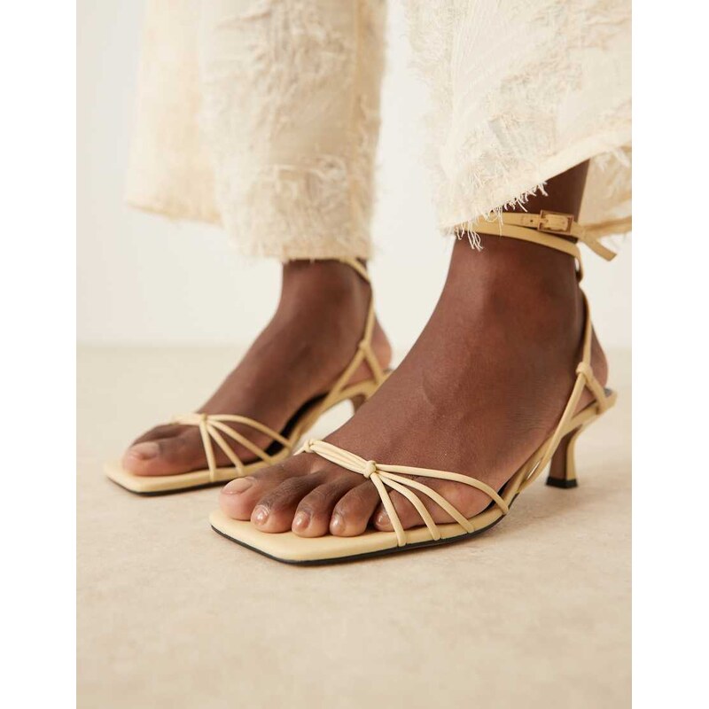 ASOS DESIGN Hammock strappy kitten heel sandals in buttermilk-White 112539651