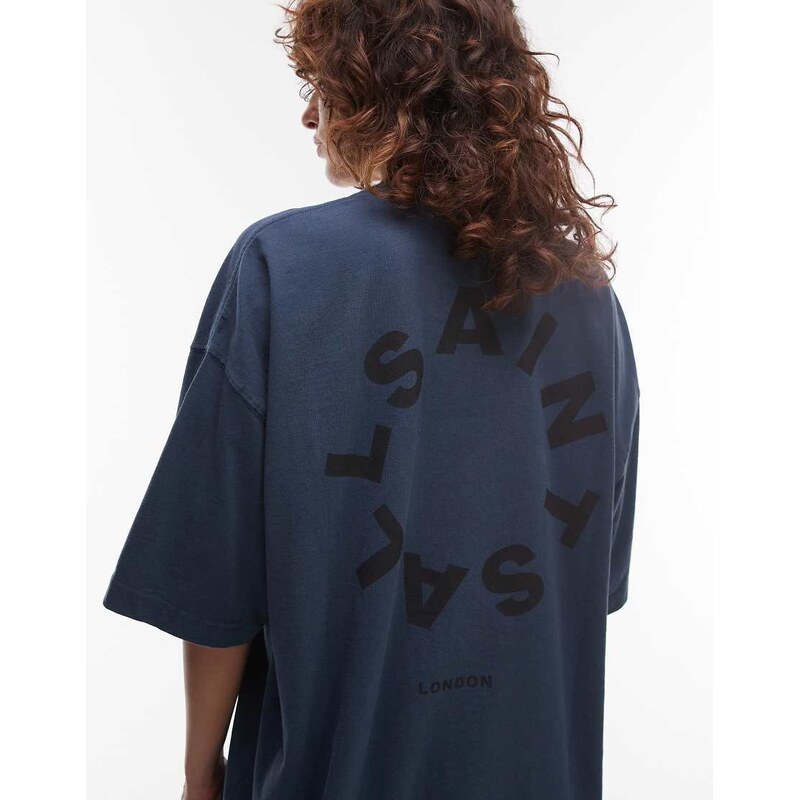 AllSaints Tierra oversized t-shirt in machine blue - MBLUE 110918532