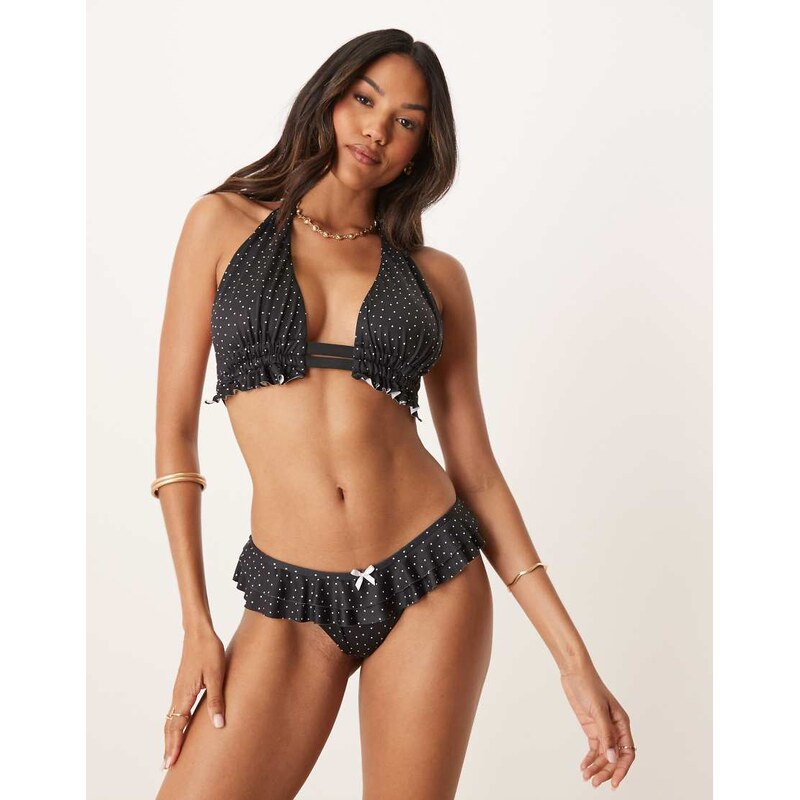 ASOS DESIGN Gerri frill hipster bikini bottom in black spot 105666734