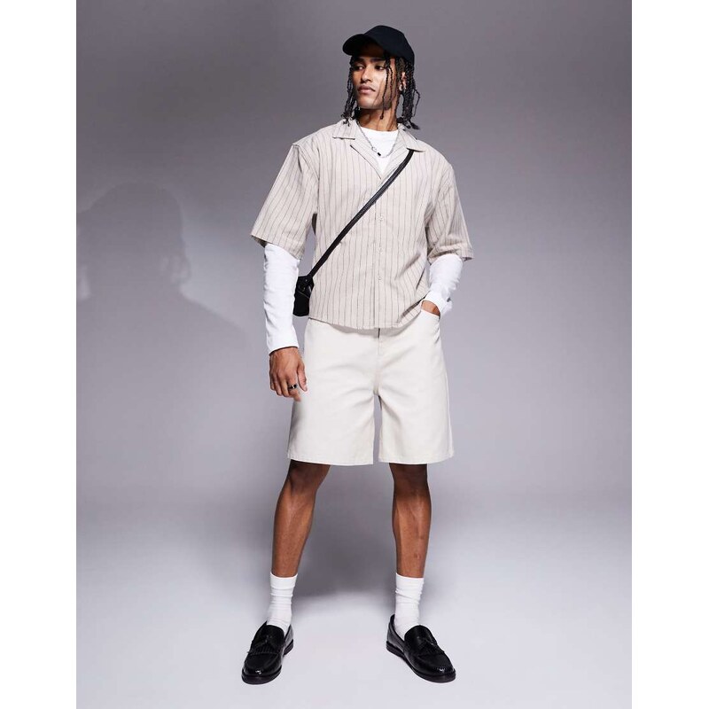 ASOS DESIGN mid length shorts in stone-Neutral
