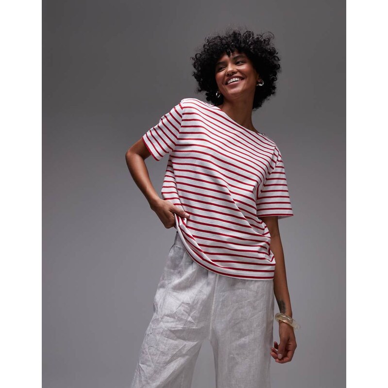& Other Stories relaxed short sleeve t-shirt top in red and white 105682806